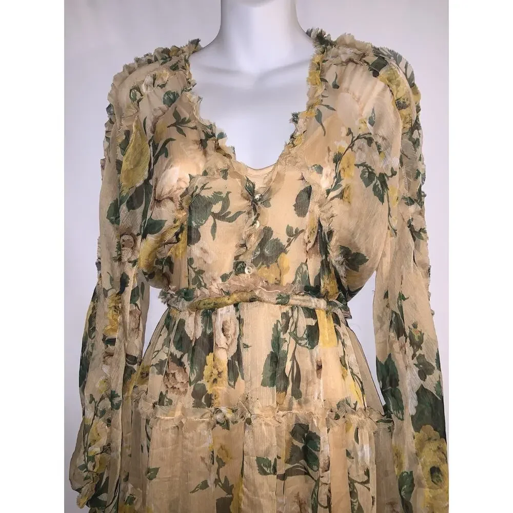O.P.T Women's Floral Print Romantic Coquette Dress Yellow Size XS